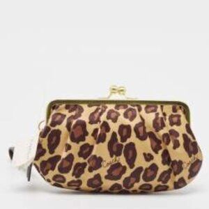 Rare - NWOT Coach Gold Leopard Print Satin Ocelot Kisslock Clutch (no strap)